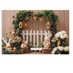 Kate Easter Bunny Greenery Arch Printed Backdrop 10' x 10'