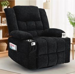 New-Adult 360° Rotating Recliner with Massage and Heating Functions, Cup Holder and Manual Tilt Mechanism, Suitable for Living Room and Bedroom (Fabri