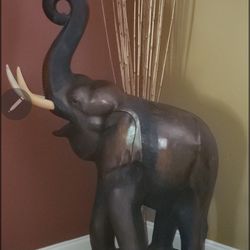 Very Large Antique Kerala Hand Carved Elephant Statues
