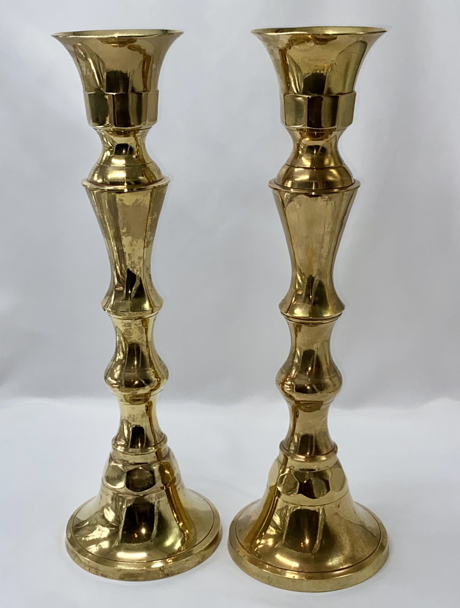 2 Brass Candle Holders Fireplace Pillar Candlesticks Alter 18.5" Tall Vine 