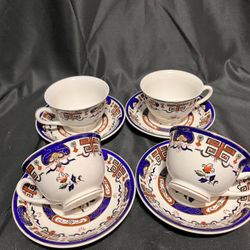 Set of 8 Vintage Discontinued H491 Double Phoenix Nikko Japan TeaCups & Saucers 