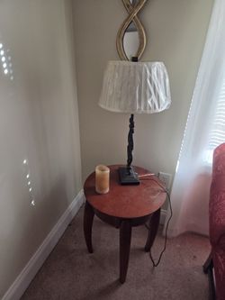 2 Solid Wood Tables and Black Lamps