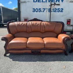 Authentic JHC Charlemagne Brown Leather Sofa Set - 3 Pieces