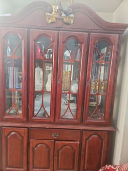 Cherry Wood China Cabinet Hutch and dining chairs(8) with table