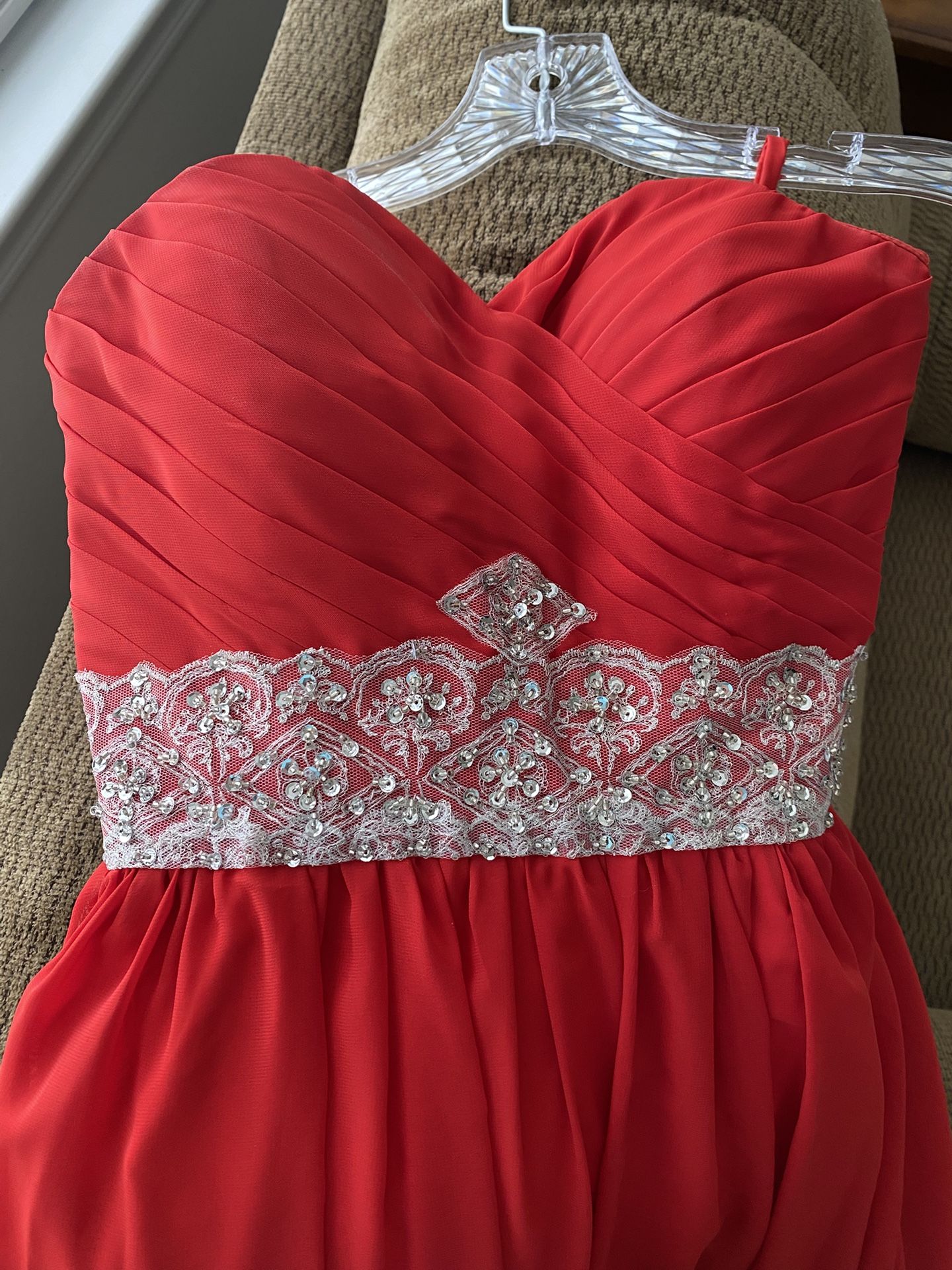 Red Strapless Prom Dress