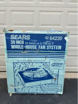Vintage Sears 30” Whole House Attic Fan And Flush Mount Shutter System Model 42-64230 NOS (new old stock) and in Original Box – 4,900 CFM