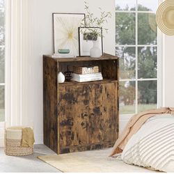 Industrial Storage Floor Cabinet, Wood Sideboard with Door and 2-Tier Adjustable Shelf, Organizer for Kitchen, Living Room, Rustic Brown