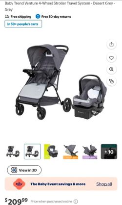 Baby Trend Venture 4-Wheel Stroller Travel System - Desert Grey $160