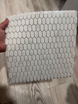 Hex Matte White/Grey Glass Mosaic Wall/Floor Tile (0.917 SF/Each)