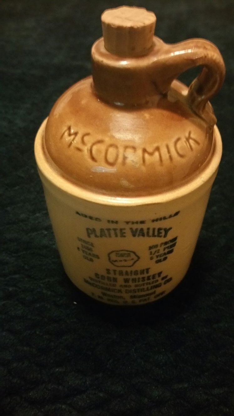 Vintage McCormick Platte Valley corn whiskey jug.