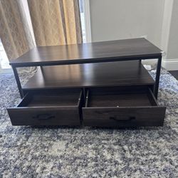 Modern Espresso Wood Coffee Table with Storage Drawers