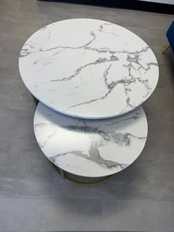 2 Round Nesting Coffee Tables - Marble Look