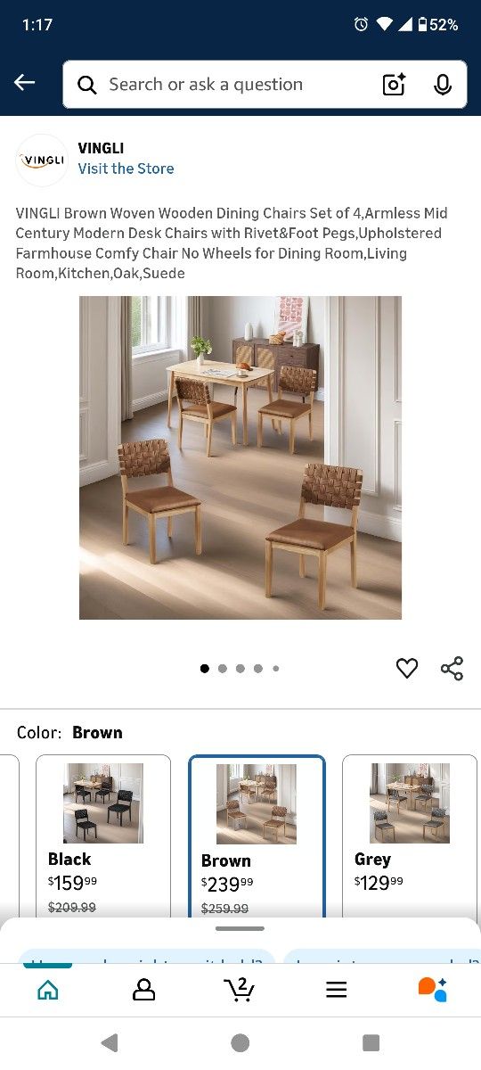 VINGLI Brown Woven Wooden Dining Chair 