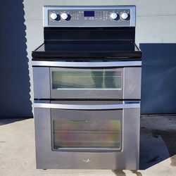 "WHIRLPOOL" STAINLESS ELECTRIC RANGE GLASS ON TOP WITH DOUBLE OVEN & 5 BURNERS 90 DAYS OF WARRANTY & DELIVER FREE 