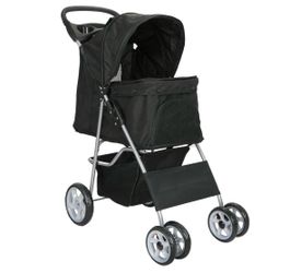 4 Wheel Foldable Dog Pet Stroller - Black