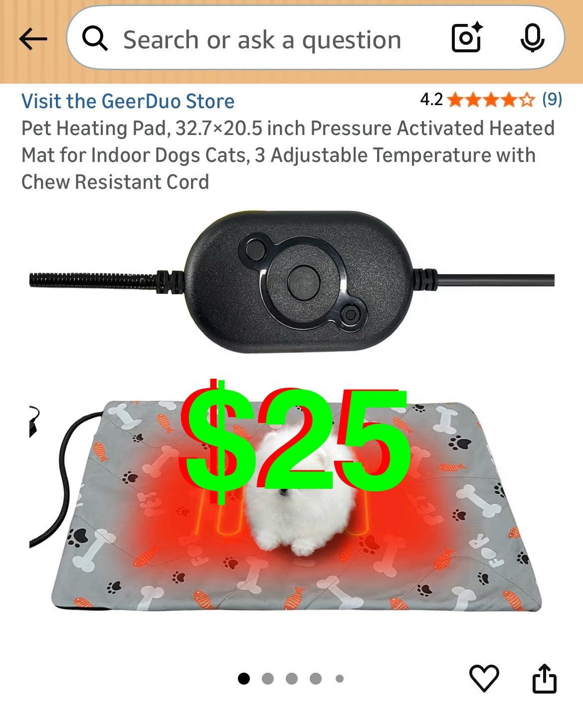 Pet Heating Pad, 32.7×20.5 inch Pressure Activated Heated Mat for Indoor Dogs Cats, 3 Adjustable Temperature with Chew Resistant Cord