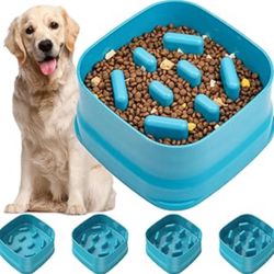 Adjustable Slow Feeder Dog Bowls for Large Breed Dog, Puzzle cat Slow Eating Food Bowl Dish for Puppy Small Medium Large Size pet, One Size Turquoise