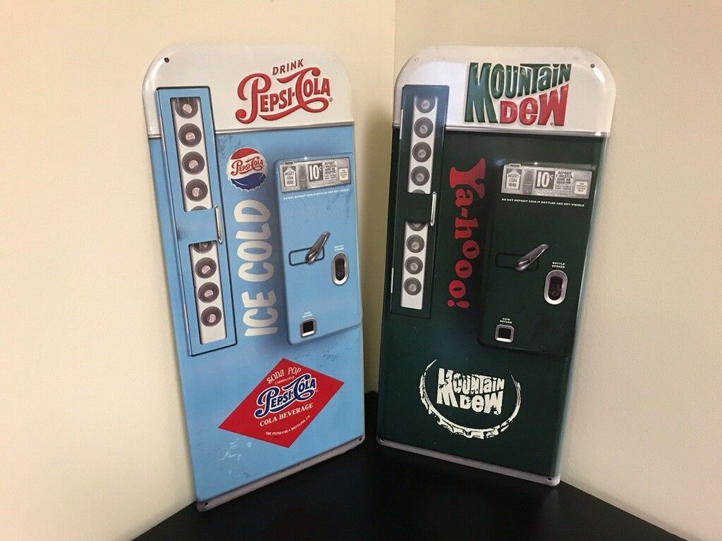 MOUNTAIN DEW/PEPSI-COLA VENDING MACHINE EMBOSSED METAL SIGNS
