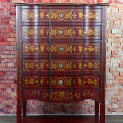 Red Lacquered Six Drawer Chest / Dresser - Delivery Available 