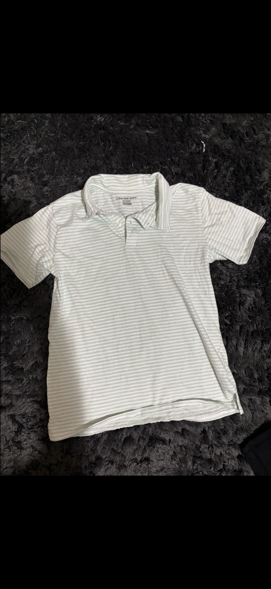 Green And White Striped Calvin Klein Polo
