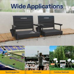 VivoHome Stadium Padded Bleacher Seats with Back Support - 2 Pack  Black   
