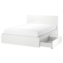 IKEA MALM White Bed Frame With Under Bed Storage