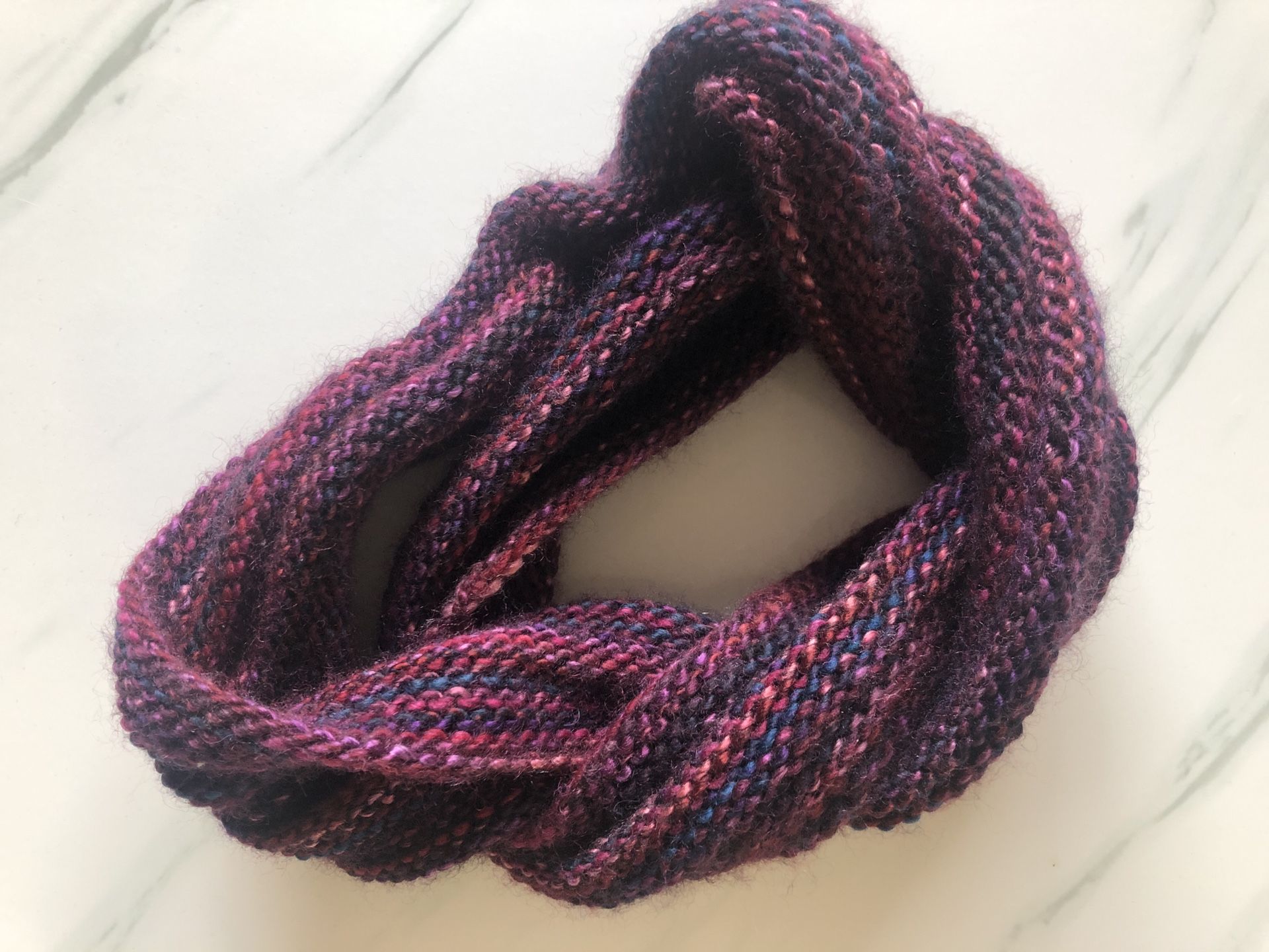 Dark Purple and pink knitted scarf