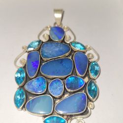 HUGE 3" Vintage Australian Black Opal Topaz Pendant