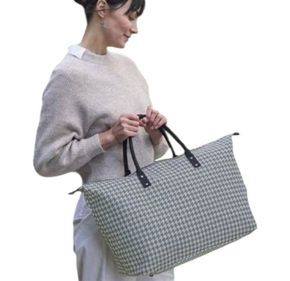 LuLu Dharma Gray/White Houndstooth Weekender Travel Tote Bag