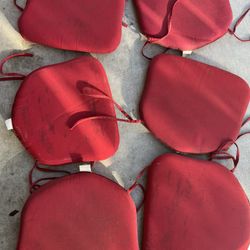 6 piece outdoor patio furniture cushions in red  Located in concord  Good condition  No damages/rips Measures 15” x 16”  $40 or best offer for all 6  