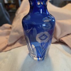 Bohemian Vtg Cut To Clear Design Small Glass Vase