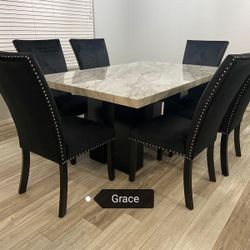 1220 black dining table + 6 chairs set😍 $39 down payment🤩 no credit check 😳same day delivery 🚚 prices: $999