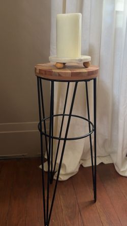 Industrial Plant Stand with Wood Top
