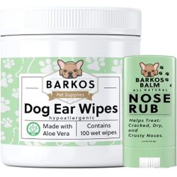 Barkos Pet Supplies Dog Ear Cleaner Wipes + Nose Balm