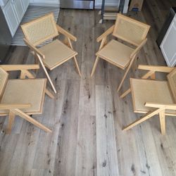 Set of 4 Rattan Accent Chairs Mid Century Dining Armchair
