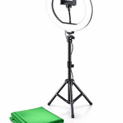 LED Ring Light Kit w/ Tripod, Phone Holder & Green Screen – Perfect for TikTok / Streaming