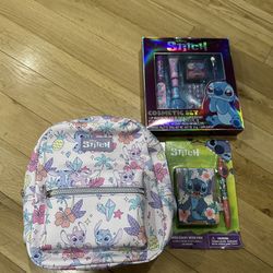 Disney Stitch Set: Mini Backpack, Kids Play Makeup Set, And Mini Diary With Pen