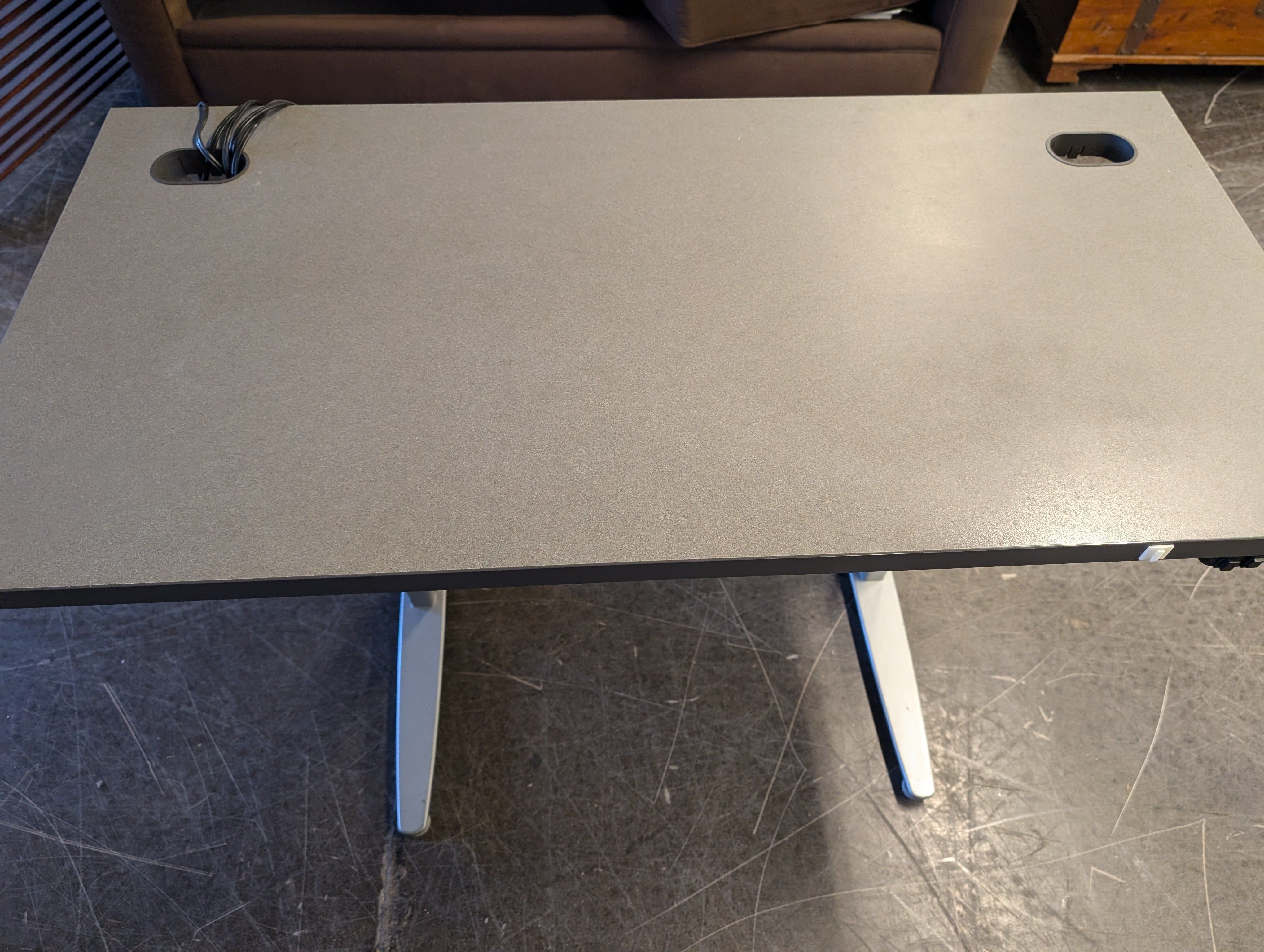 Modern Gray Adjustable Height Desk with Cable Management