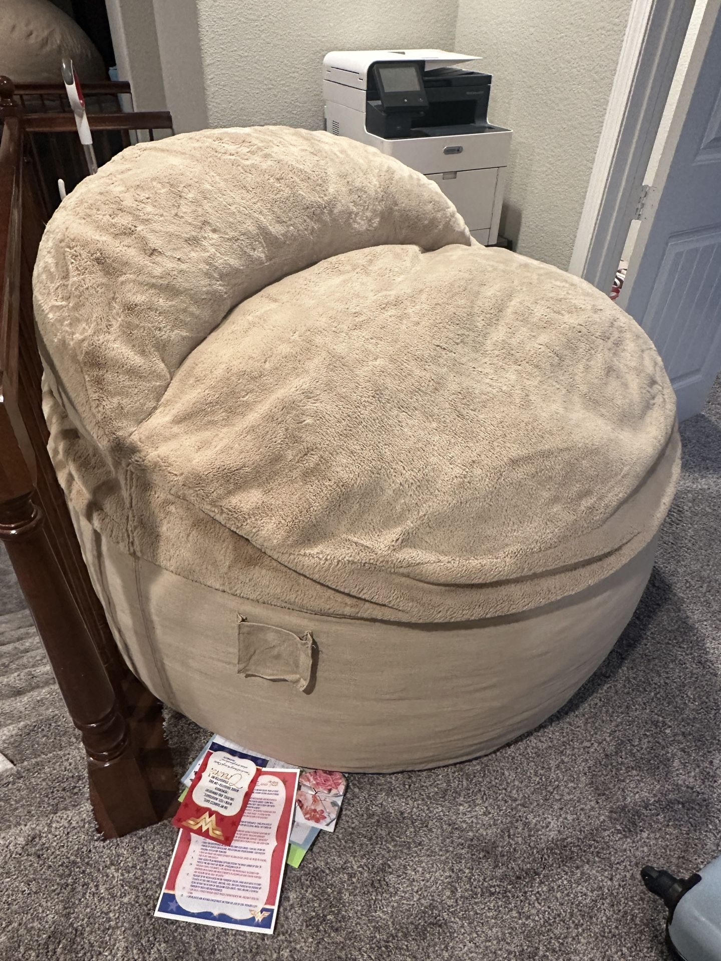 BRAND NEW (1 In Box— 2 Available) CordaRoys Adult Bean bag chair (Nest Bunny Fur) Convertible Bean Bag:bed (NEW)