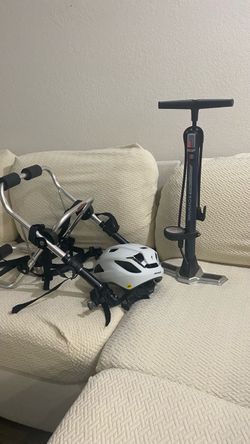Bike Rack, Helmet, and Air Pump