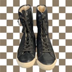 Arizona Jean Co Faux Fur Lined Black High Top Sneakers w Snaps to Fold Down Shorter Wm 8