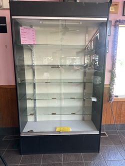 Glass display cabinet with light and lock