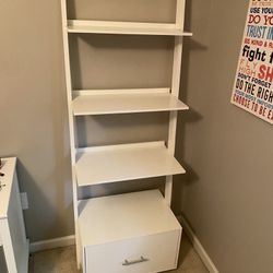 White Ladder Shelf With Storage 