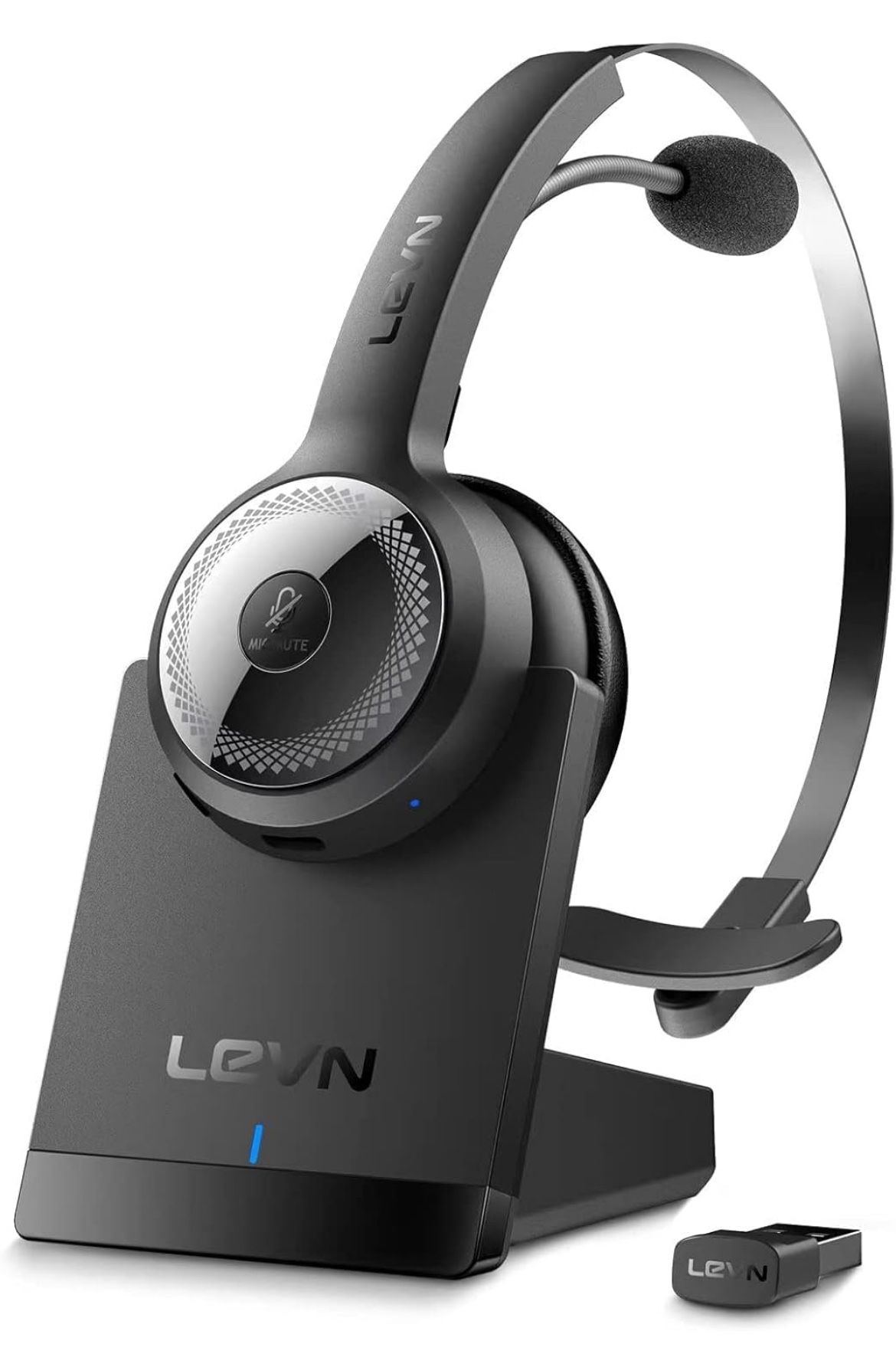 Bluetooth 5.0 Headset, Wireless Headset with Microphone (AI Noise Cancelling), 35Hrs Bluetooth Headphones with USB Dongle for PC, Suitable for Re