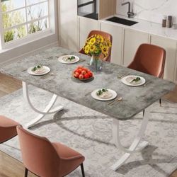 gray color 63" M-o-d-e-r-n D-i-n-ing T-a-b-le K-itch-en T-a-ble with Faux Marble Table Top (table only)