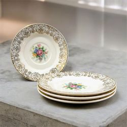 Triumph Limoges USA Floral Gold Filigree Tea Saucers Set of 4