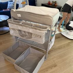 Portable Changing Table - Foldable Changing Table with Toy Holder, Bag, Wheels, Storage