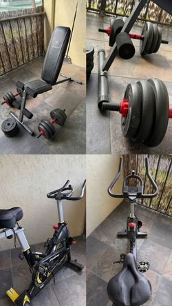 Home Gym Bundle - Adjustable Dumbbells, Incline Bench & Pooboo Exercise Bike