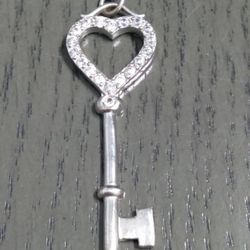 DIAMOND STERLING SILVER KEY TO THE HEART CHARM AND NECKLACE