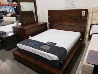 New 4pc queen size platform bedroom set with storage tax included